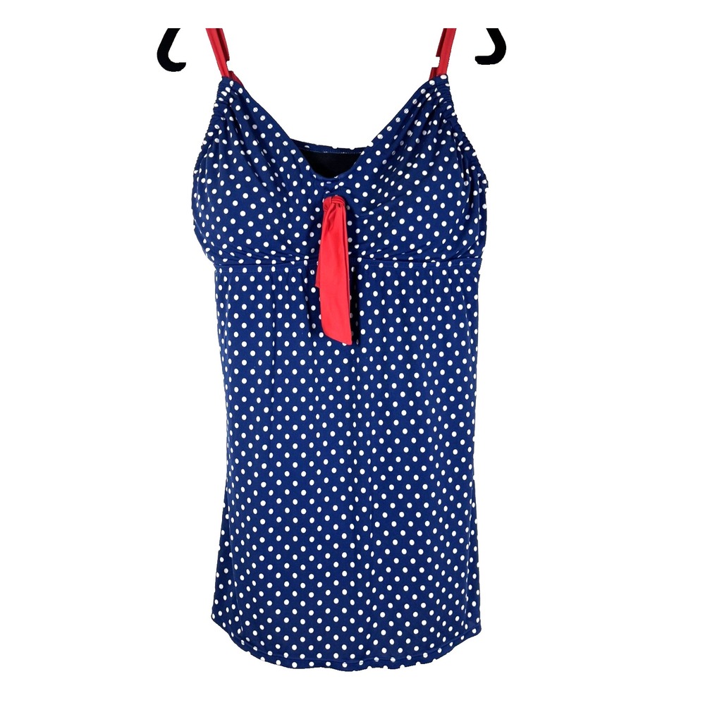 Catalina Swimsuit Swim Dress Blue Polka Dots Sailor Beach Womens 2X Under Shorts